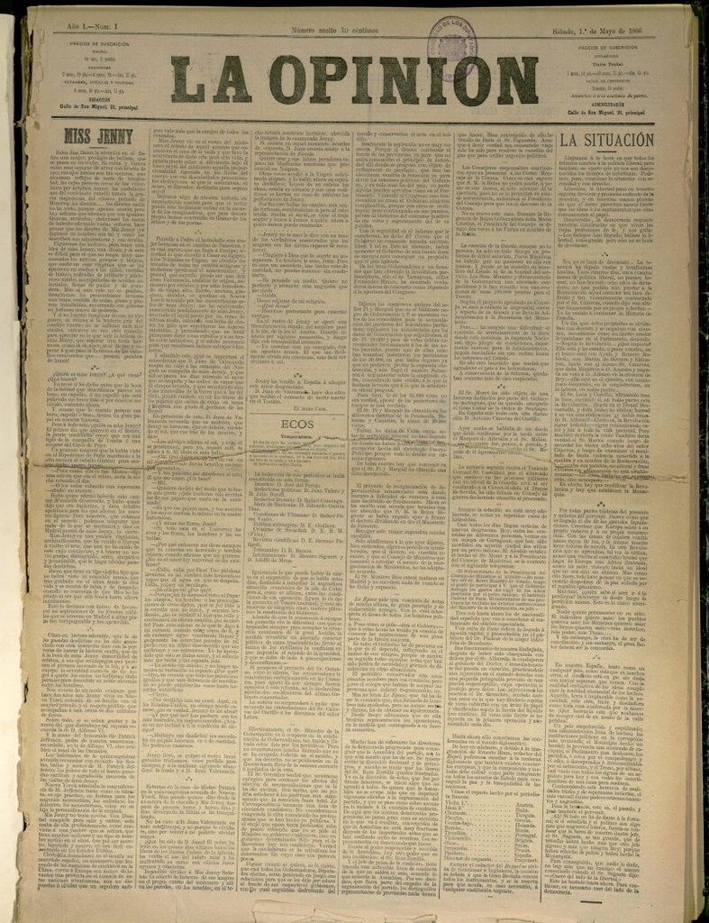 Miniatura de La Opinión (Madrid. 1886)