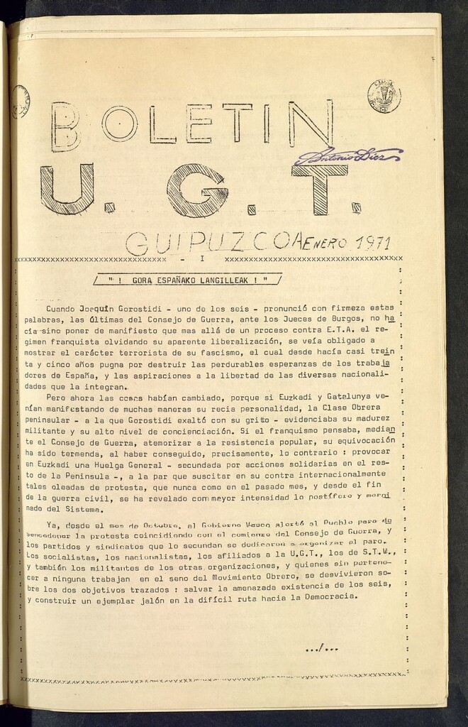 Miniatura de Boletín U.G.T. de Guipúzcoa.