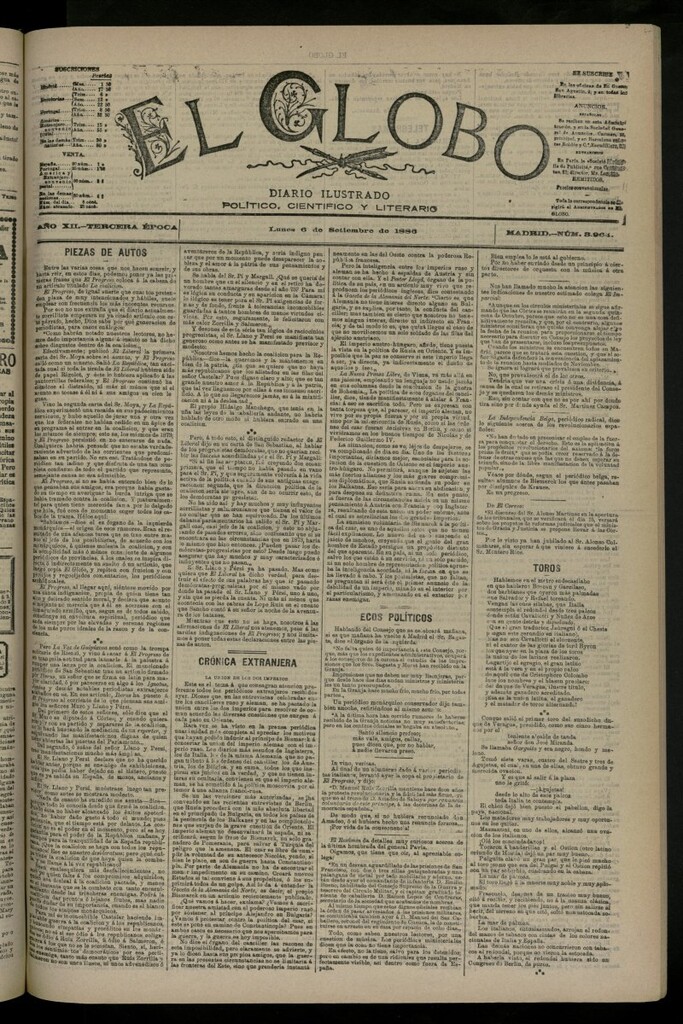 Miniatura de El Globo : diario ilustrado del 6 de septiembre de 1886, nº 3964