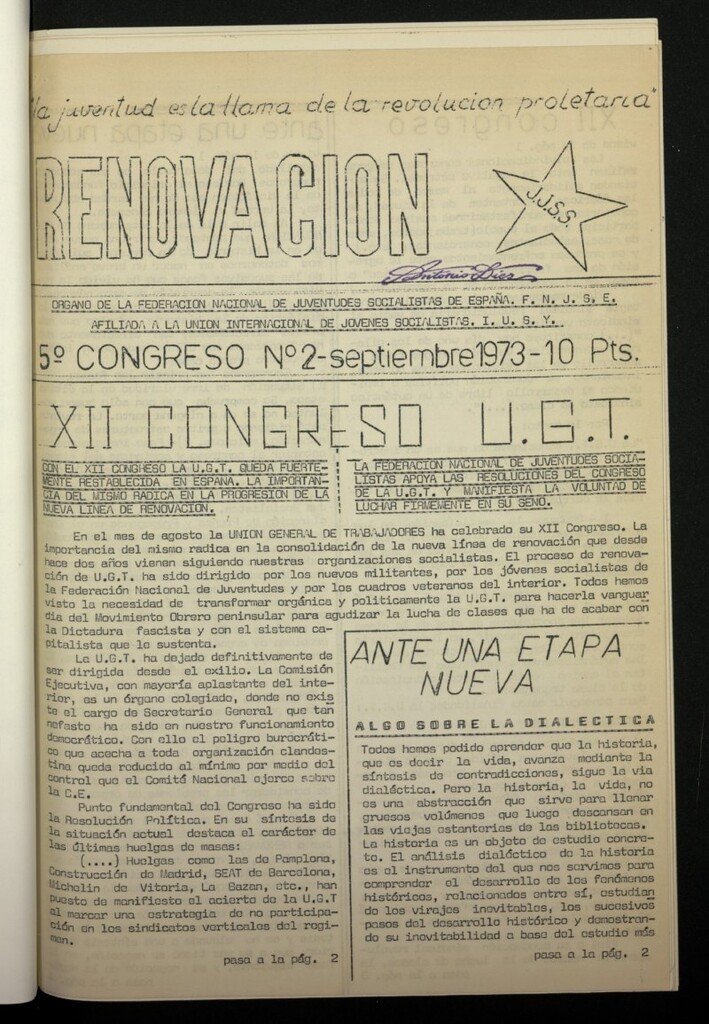 Miniatura de Renovación : Órgano de la Federación Nacional de Juventudes Socialistas de España F.N.J.S.E.