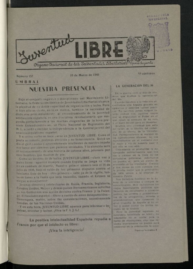 Miniatura de Juventud Libre : Órgano Nacional de las Juventudes Libertarias