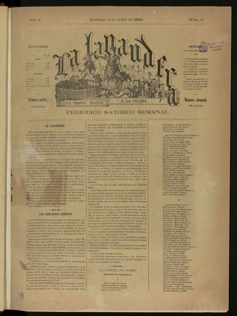 Miniatura de La Lavandera: los trapos sucios a la colada: periódico satírico semanal