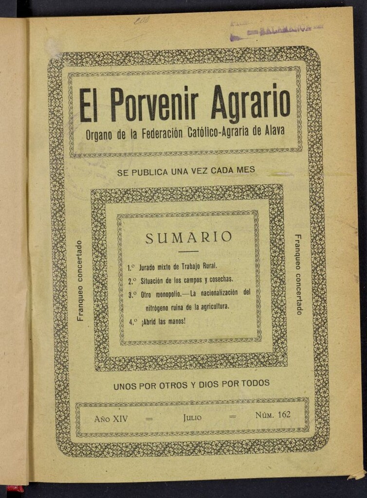 Miniatura de El porvenir agrario: órgano de la Federación Católica-Agraria de Álava