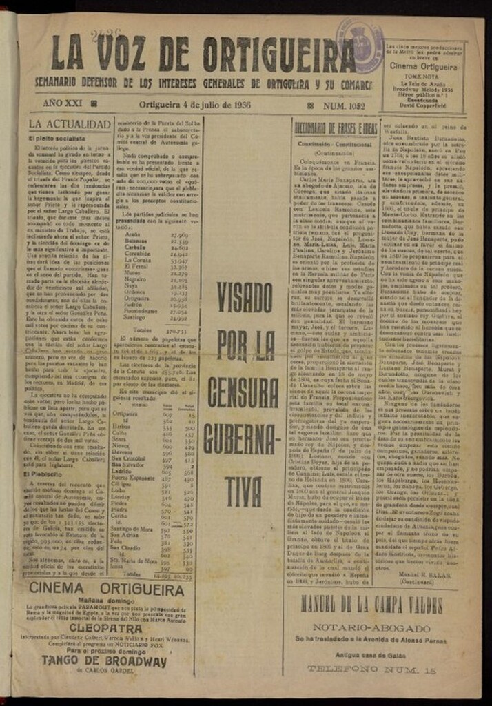 Miniatura de La Voz de Ortigueira: semanario defensor de los intereses generales de Ortigueira y su comarca