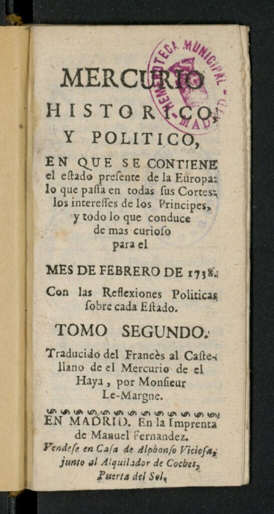 Miniatura de Mercurio Histórico y Político: en que se contiene el estado presente de la Europa...
