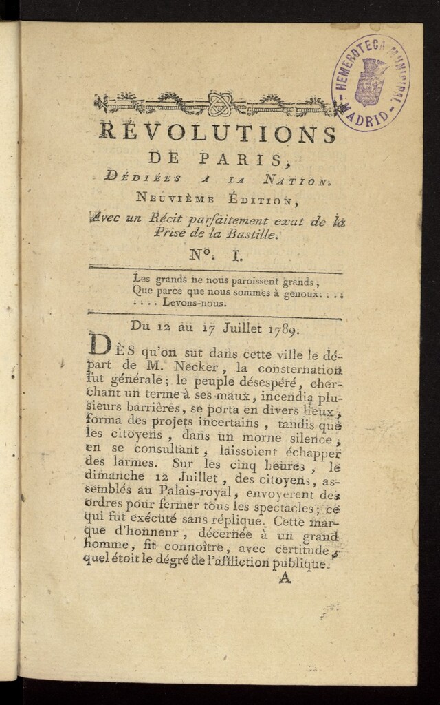 Miniatura de Revolutions de Paris : dédiées a la nation et au district des Petits Augustins