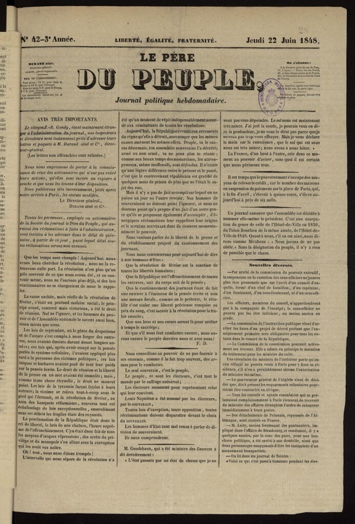 Miniatura de Le Pére du Peuple : journal politique hebdomaire