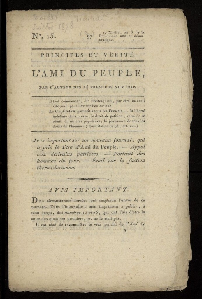 Miniatura de L´ Ami du Peuple  Par l´ auteur des 14 premiers numéros