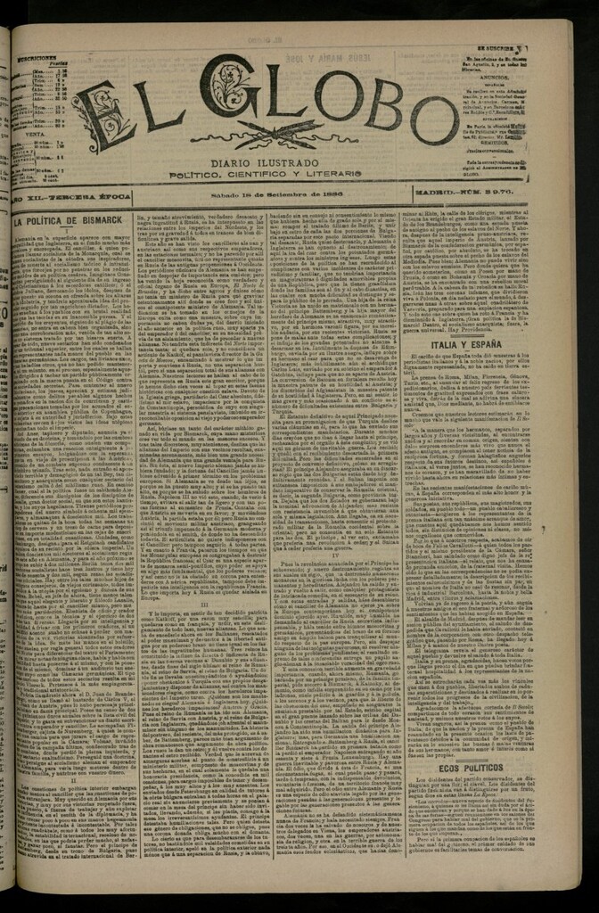 Miniatura de El Globo : diario ilustrado del 18 de septiembre de 1886, nº 3976