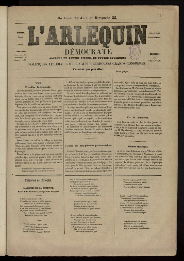 Miniatura de L´Arlequin Démocrate : journal de toutes pièces, de toutes couleurs
