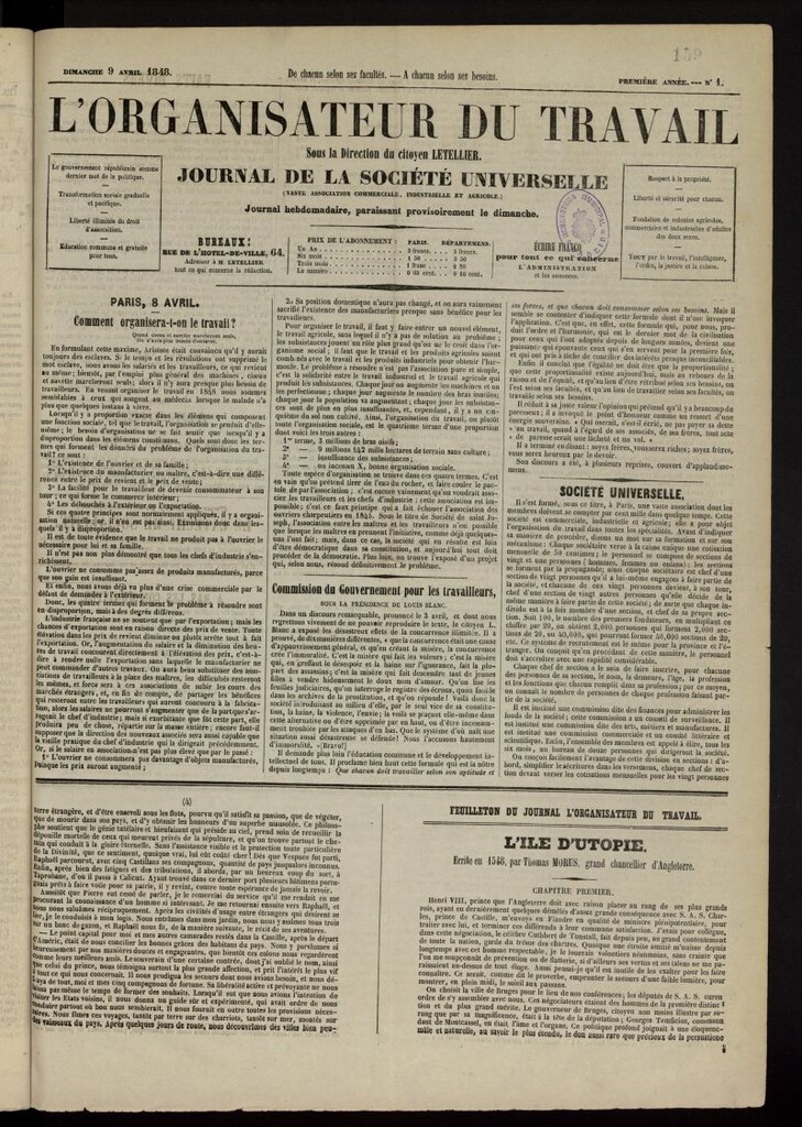 Miniatura de L´Organisateur du Travail: journal de Société Universelle