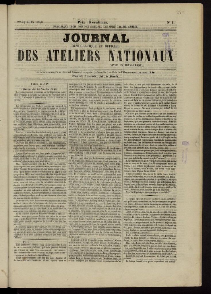 Miniatura de Journal Démocratique et Officiel des Ateliers nationaux