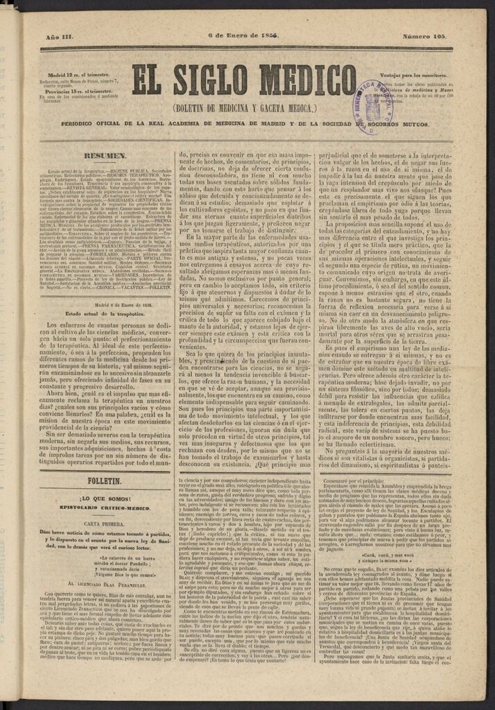 Miniatura de El Siglo Médico: boletín de medicina y gaceta médica