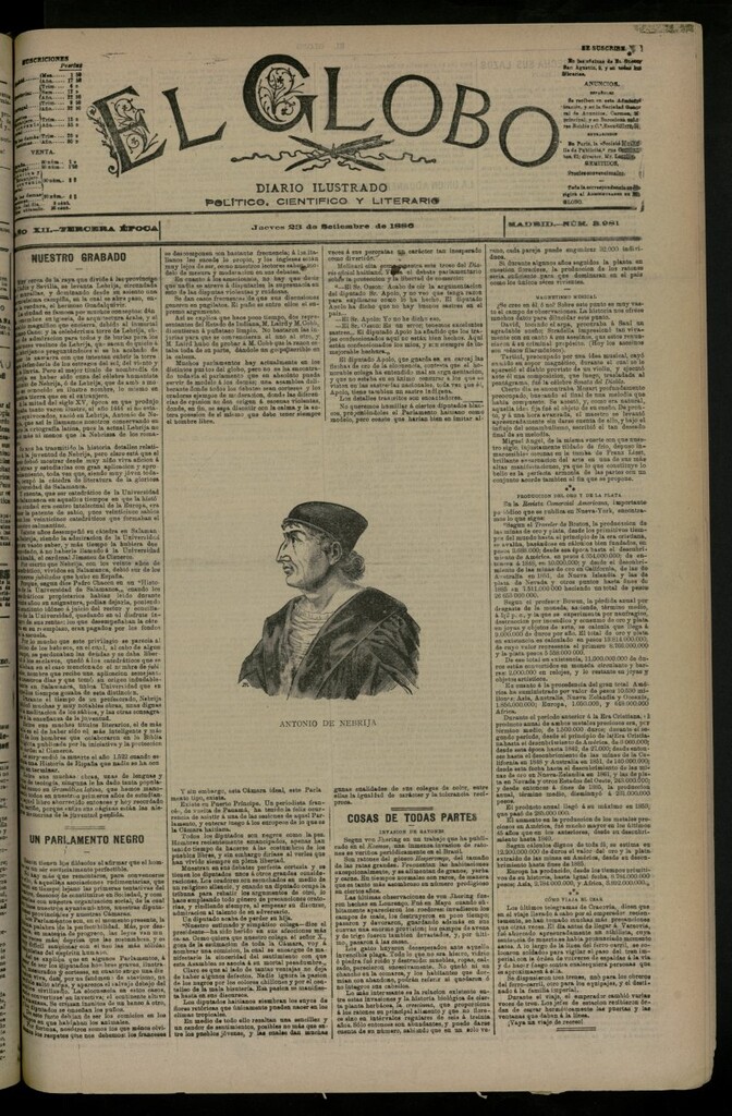 Miniatura de El Globo : diario ilustrado del 23 de septiembre de 1886, nº 3981