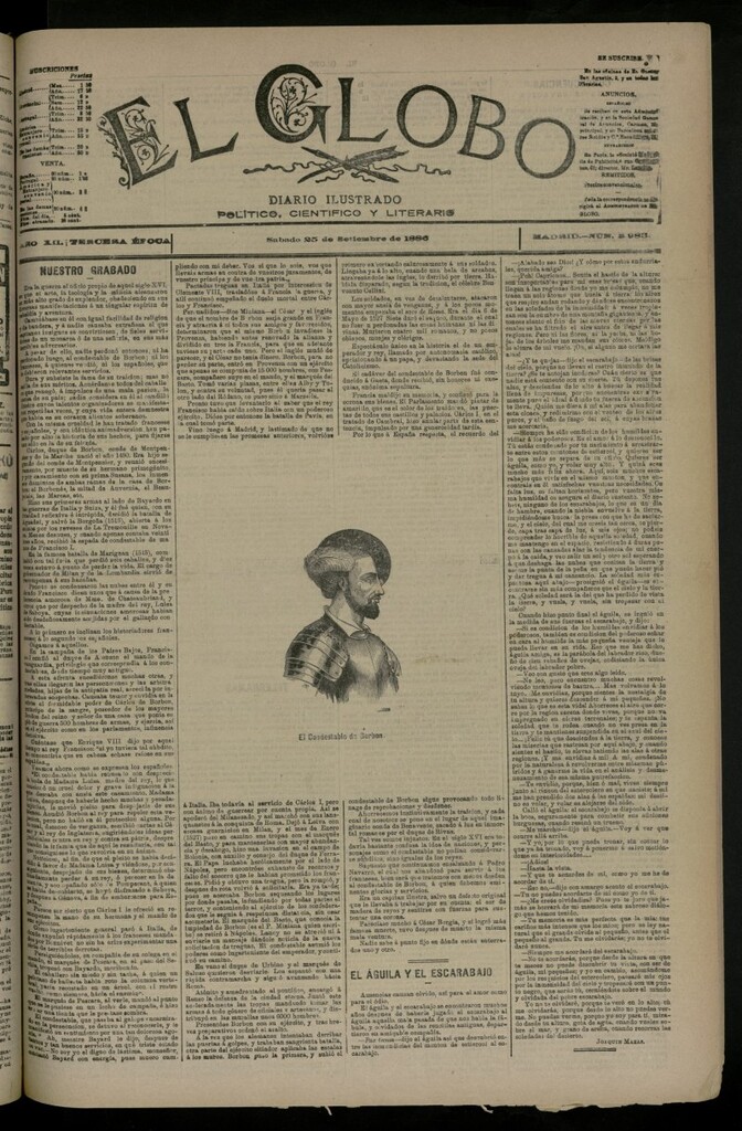 Miniatura de El Globo : diario ilustrado del 25 de septiembre de 1886, nº 3983