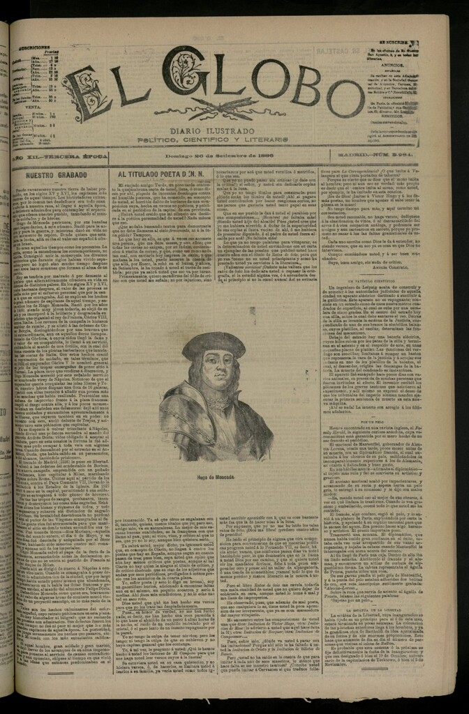 Miniatura de El Globo : diario ilustrado del 26 de septiembre de 1886, nº 3984