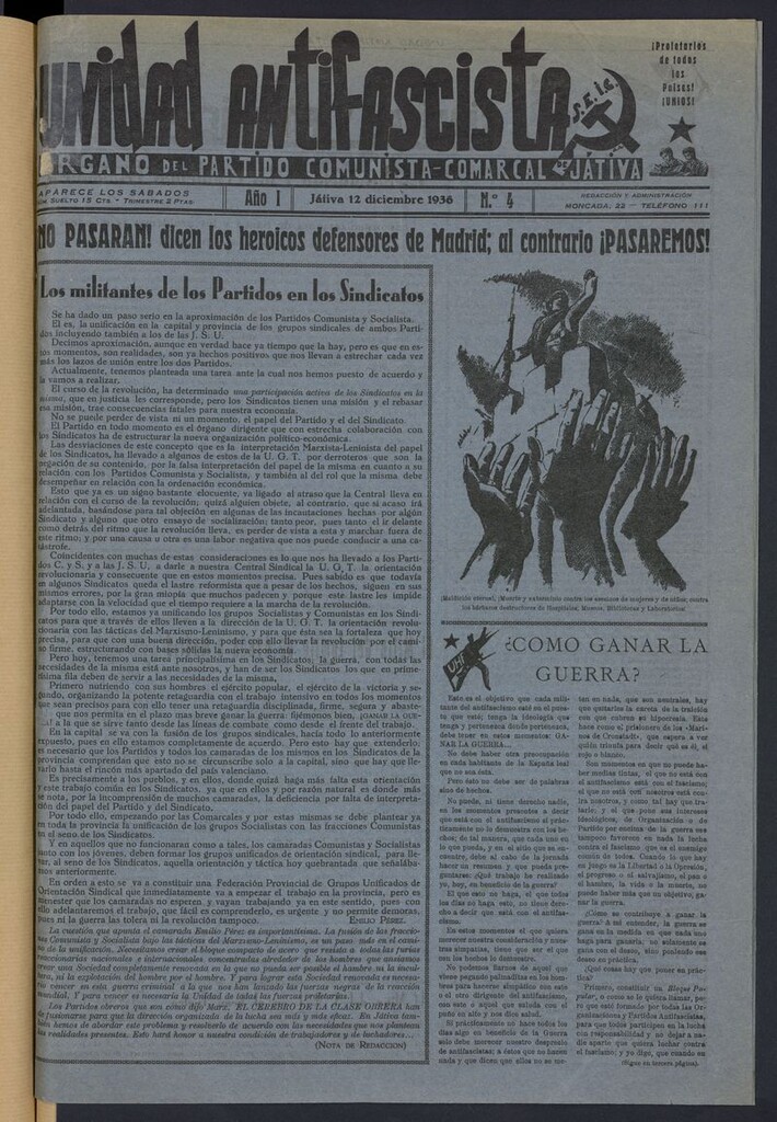 Miniatura de Unidad antifascista : órgano del Partido Comunista Comarcal de Játiva