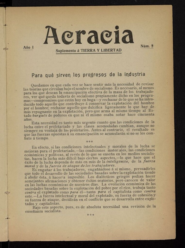 Miniatura de Acracia: Suplemento de Tierra y Libertad
