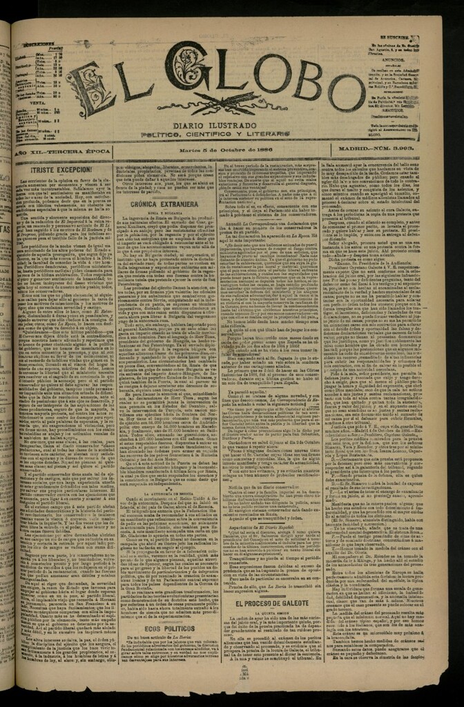 Miniatura de El Globo : diario ilustrado del 5 de octubre de 1886, nº 3993