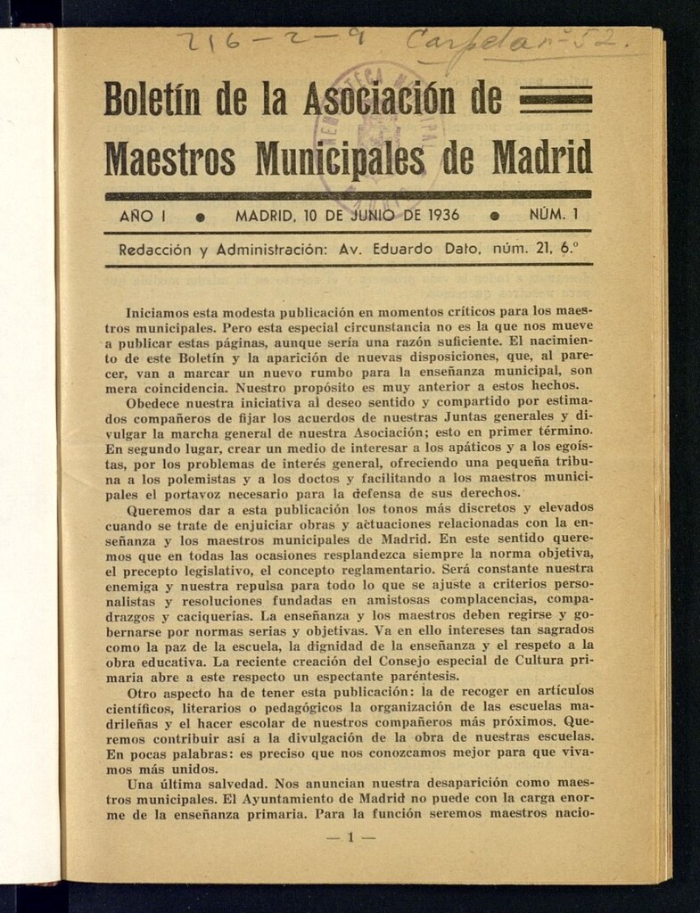 Miniatura de Boletín de la Asociación de Maestros Municipales de Madrid