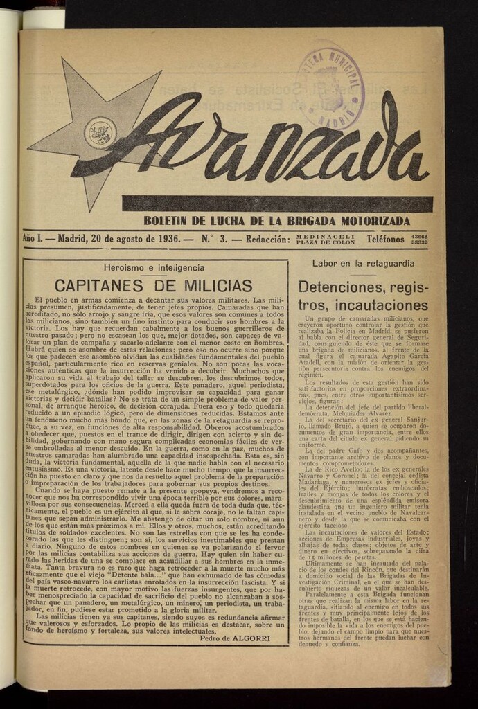 Miniatura de Avanzada : Boletín de lucha de la Brigada Motorizada