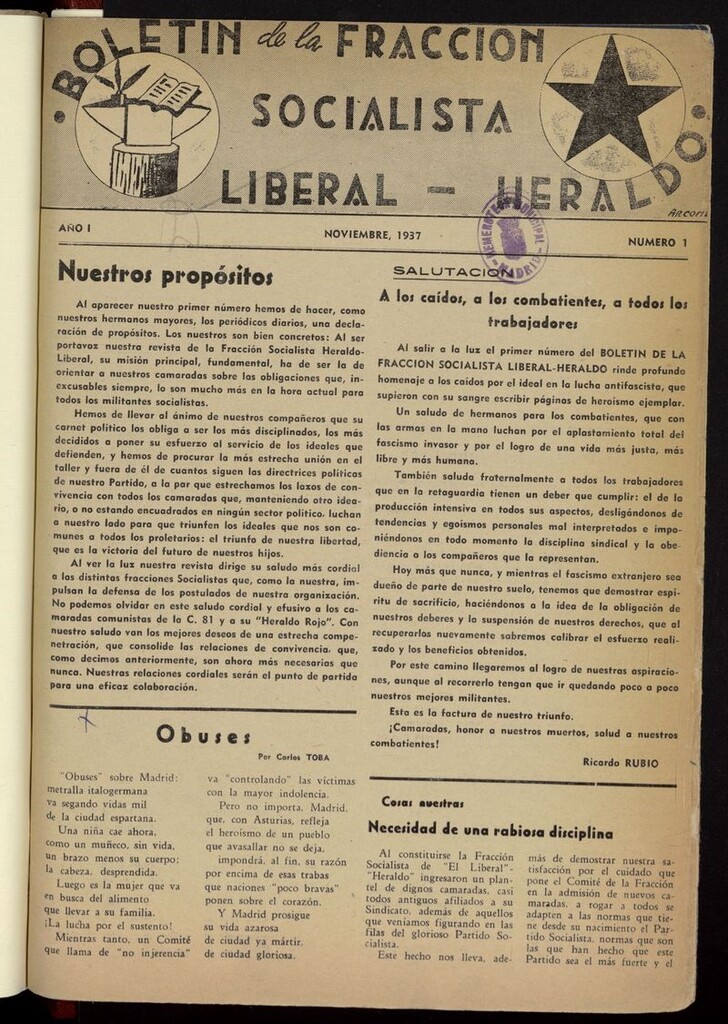 Miniatura de Boletín de la Fracción Socialista Liberal-Heraldo