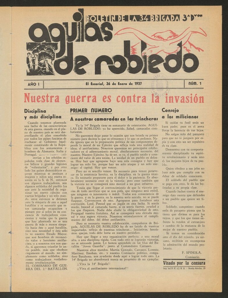 Miniatura de Aguilas de Robledo: Boletín de la 34 Brigada