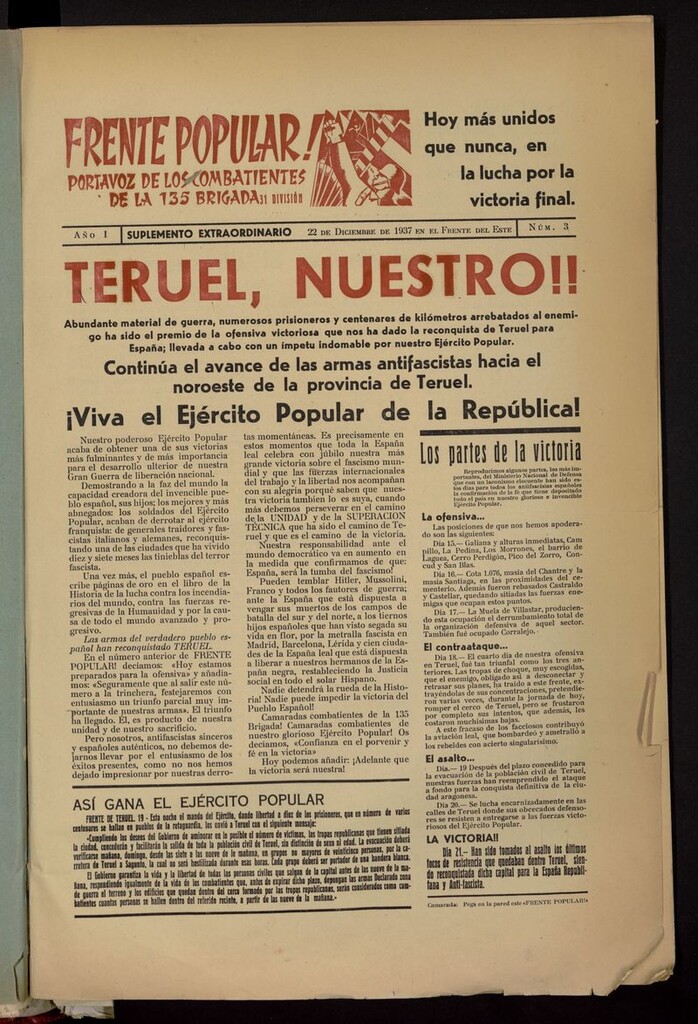 Miniatura de Frente popular: portavoz de los combatientes de las 135 Brigada, 31 División