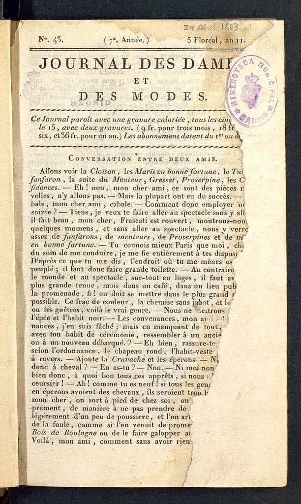 Miniatura de Journal des Dames et des Modes (París, 1797)