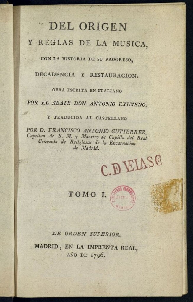 Miniatura de Del origen y reglas de la música, con la historia de sus progresos, decadencia y restauración