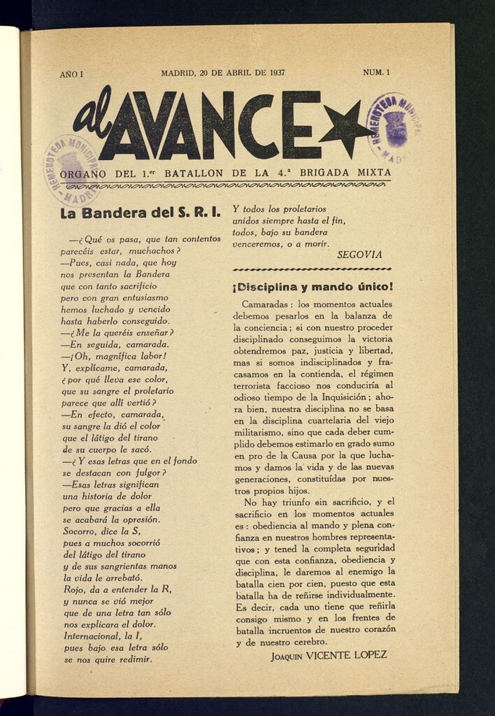 Miniatura de Al Avance : Organo del 1º Batallón de la 4ª Brigada Mixta
