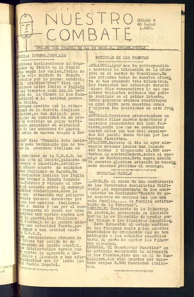 Miniatura de Nuestro combate : órgano del Frente de la 15 Brigada Internacional