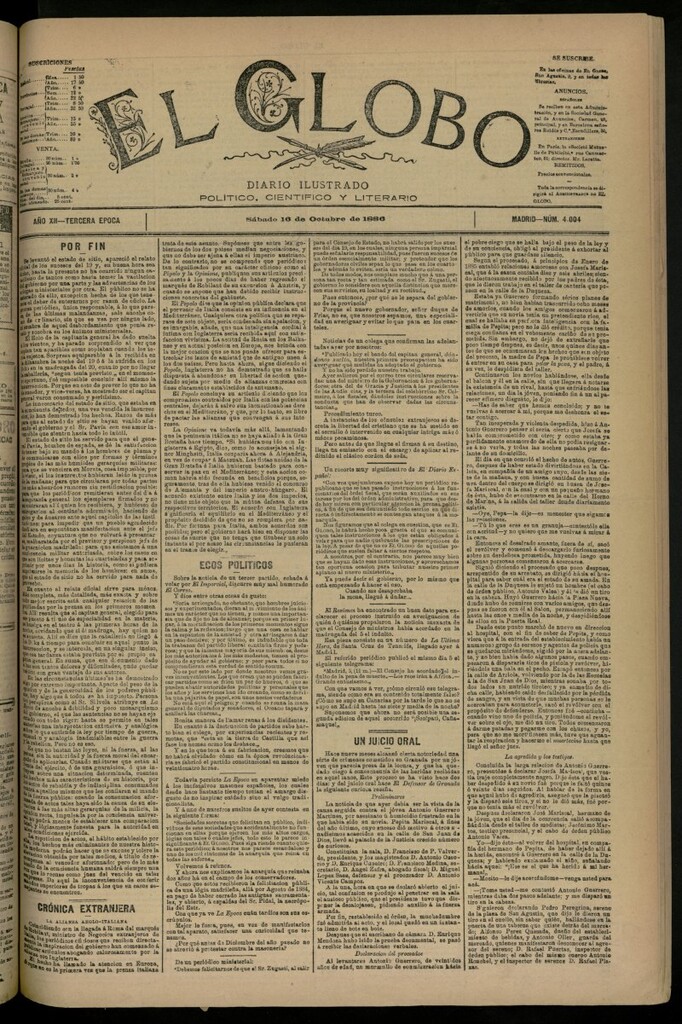 Miniatura de El Globo : diario ilustrado del 16 de octubre de 1886, nº 4004