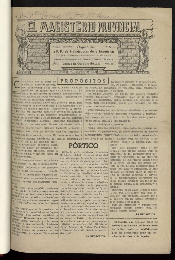 Miniatura de El magisterio provincial : órgano de la federación provincial de trabajadores de la enseñanza
