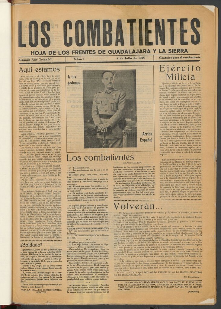 Miniatura de Los combatientes : hoja de los frentes de Guadalajara y la sierra