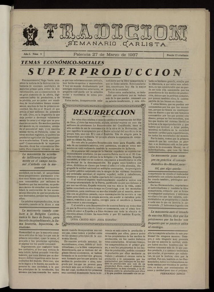 Miniatura de Tradición : semanario carlista