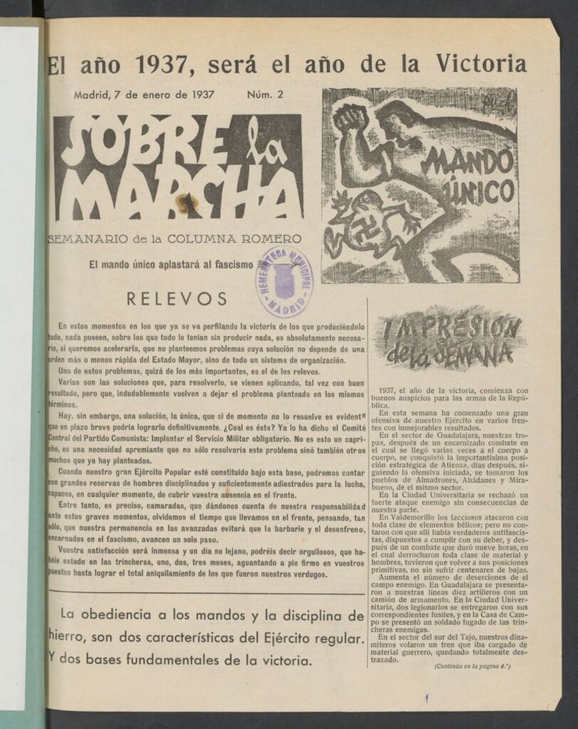Miniatura de Sobre la marcha : semanario de la Columna Romero