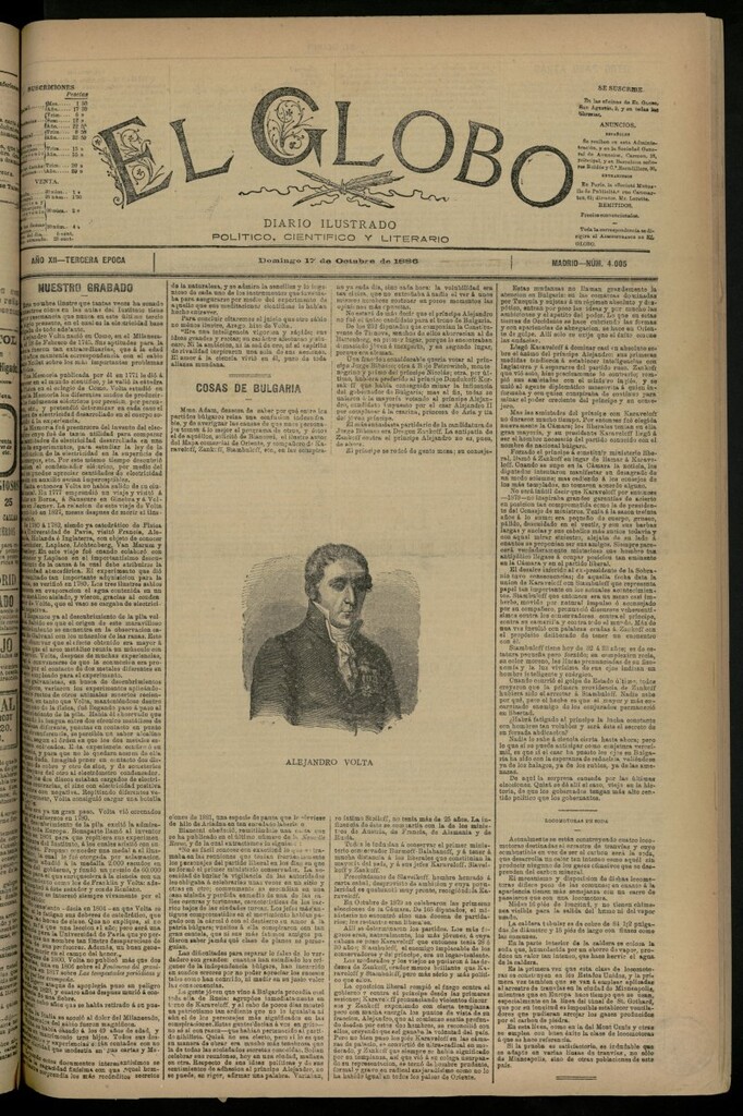 Miniatura de El Globo : diario ilustrado del 17 de octubre de 1886, nº 4005