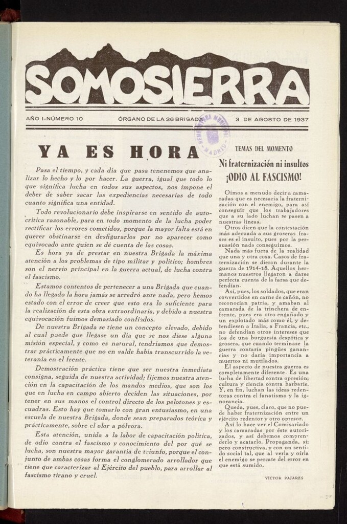 Miniatura de Somosierra : órgano de la 26 brigada
