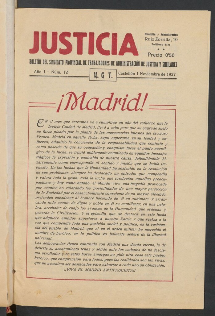 Miniatura de Justicia : boletín del Sindicato Provincial de Administración y Justicia y Similares