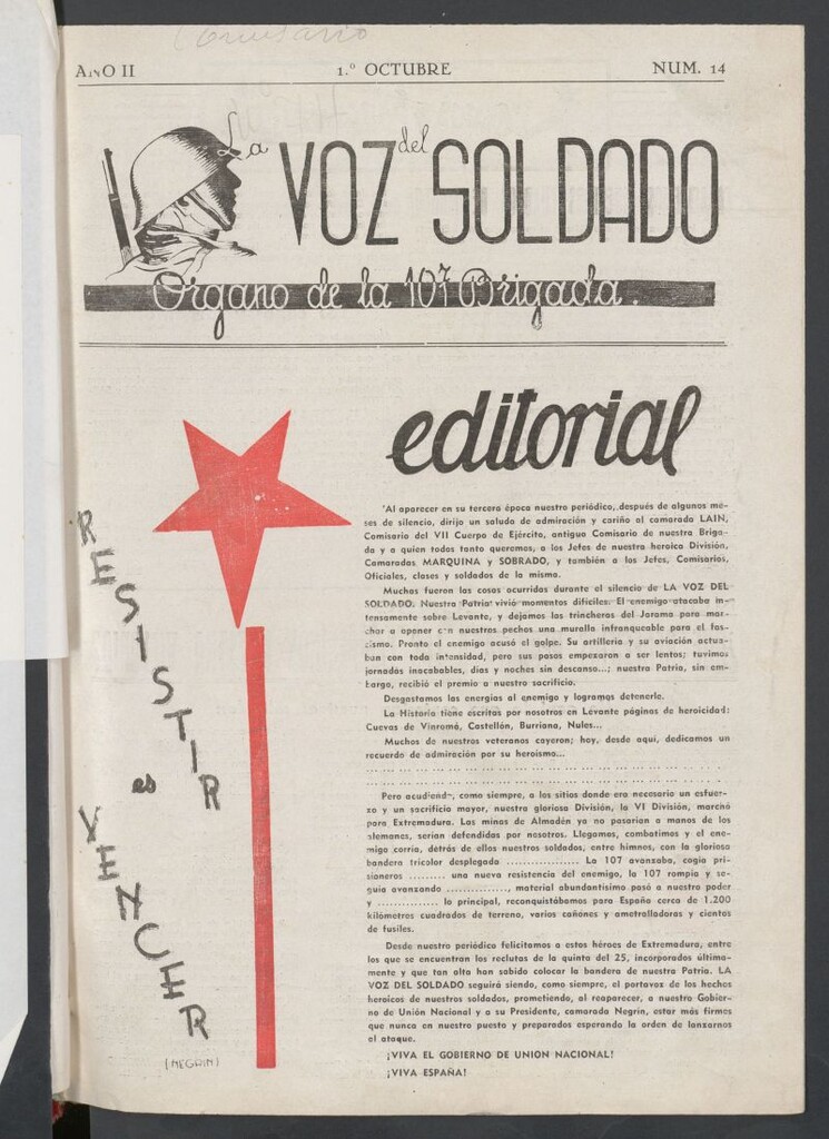 Miniatura de La Voz del Soldado : órgano de la 107 Brigada Mixta