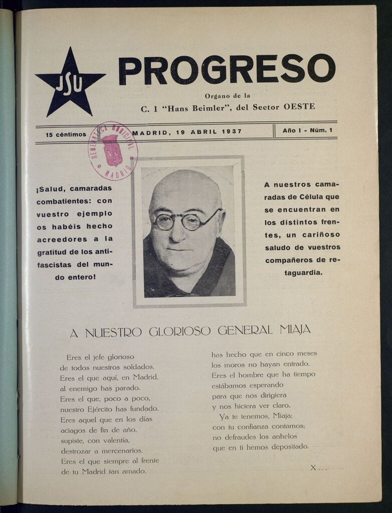 Miniatura de Progreso órgano de la C. "Hans Beimler" del sector oeste