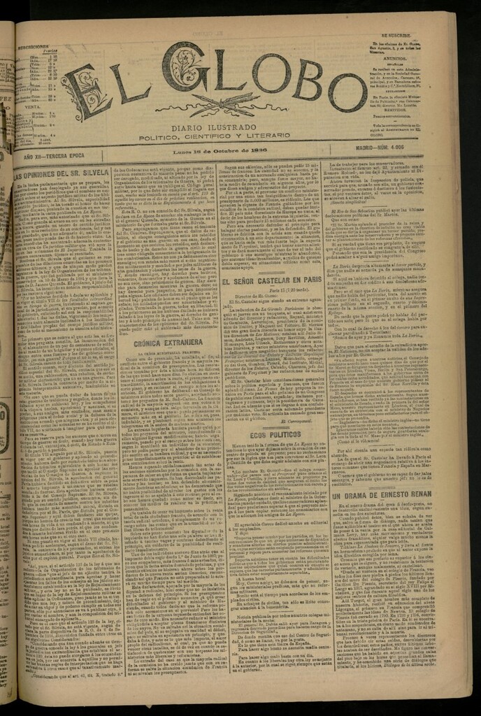 Miniatura de El Globo : diario ilustrado del 18 de octubre de 1886, nº 4006