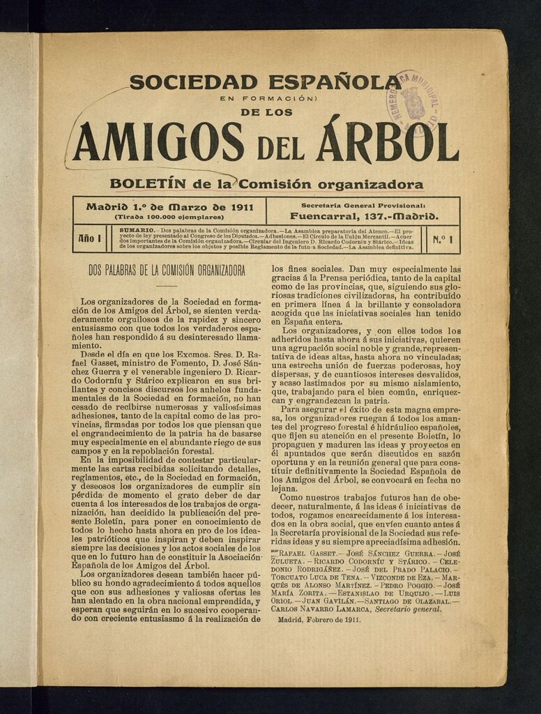Miniatura de Boletín Comisión organizadora de la Sociedad Española de los amigos del árbol.