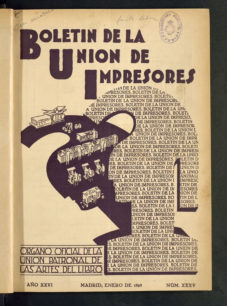 Miniatura de Boletín de la unión de impresores : órgano de la unión patronal de las artes del libro