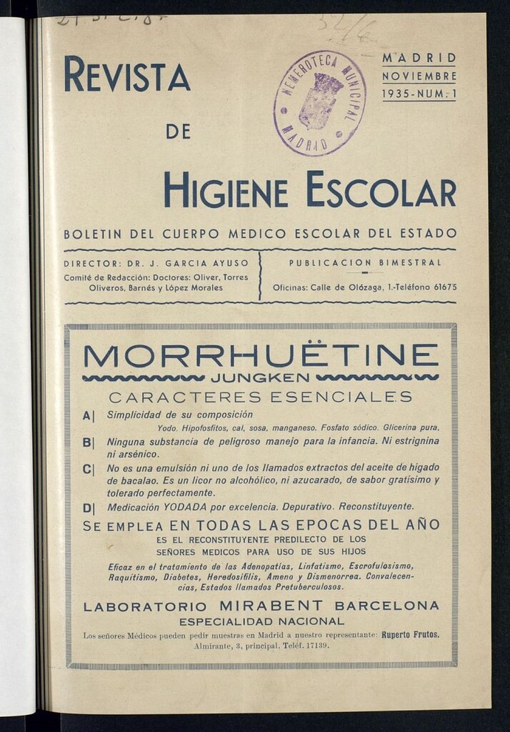 Miniatura de Revista de higiene escolar : boletín del Cuerpo Médico Escolar del Estado