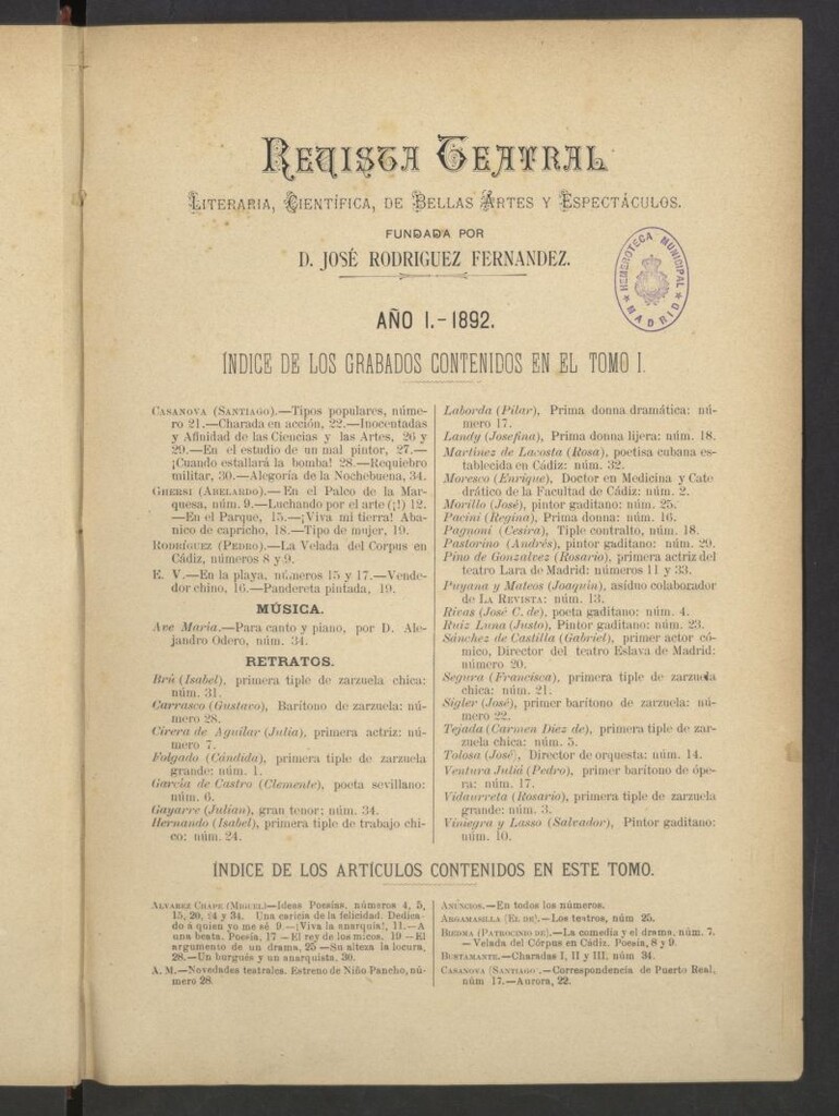Miniatura de Revista Teatral, Literaria, Científica, de Bellas Artes y Espectáculos.