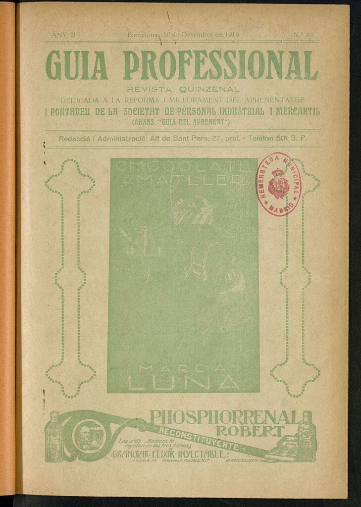 Miniatura de Guia Professional: revista quinzenal dedicada a la reforma i millorament del aprenentatge i portaveu de la societat de personal industrial i mercantil