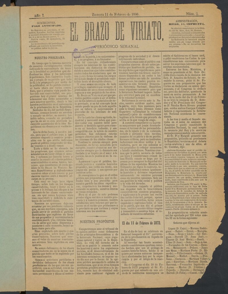 Miniatura de El Brazo de Viriato : periódico semanal