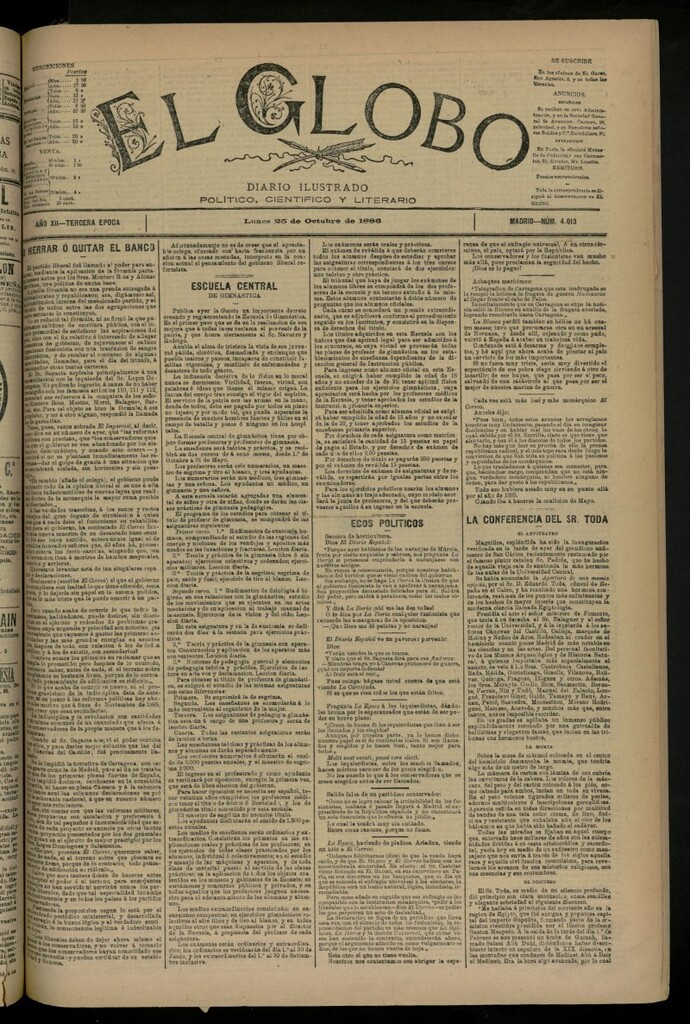 Miniatura de El Globo : diario ilustrado del 25 de octubre de 1886, nº 4013